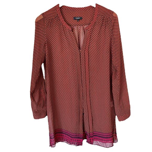 CLAUDIA STRATER Silk Tunic Argyle Diamond Red Blue Long Sleeves V-Neck EU 36 EUC - Picture 2 of 9